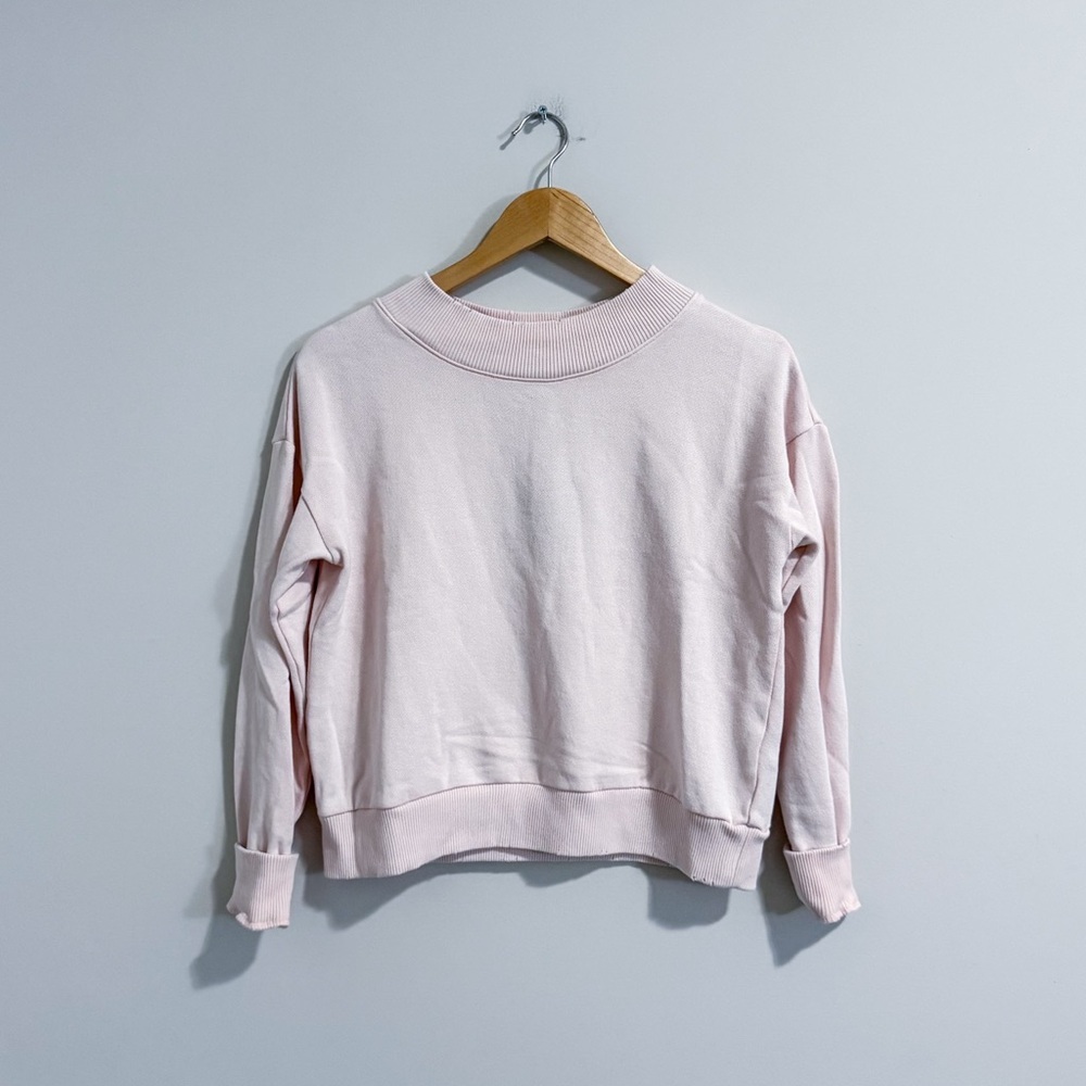 NWT Aerie Light Pink Distressed Detail Boat Neck Long Sleeve Sweatshirt Top